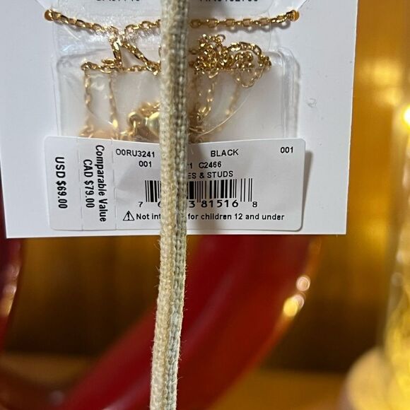 NWT Kate Spade Black & Gold Necklace Spade & Studs Enamel Mini Pendant #TSNK - Picture 4 of 8